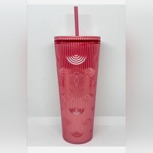 Starbucks Pink Pearl Shimmer Shell Mermaid Scales 24 oz Venti Tumbler Straw 2022